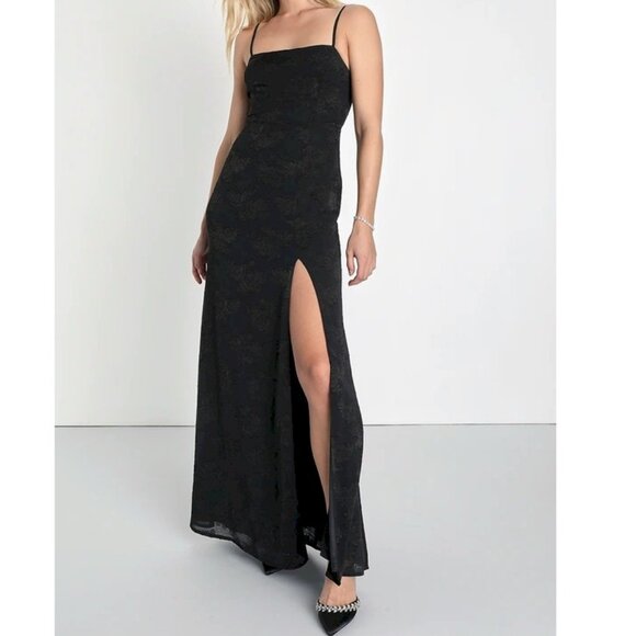 Lulus Lovely Affair Black Floral Burnout Sleeveless Maxi Dress Size Small NWOT - Picture 7 of 14